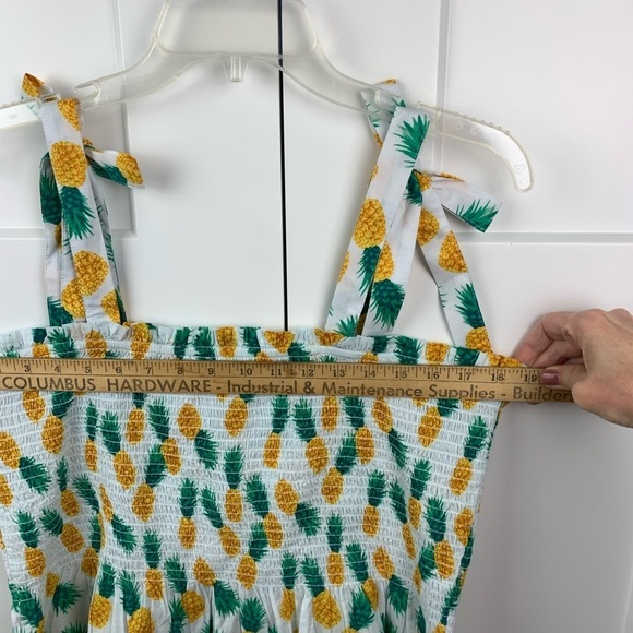 NWT J Crew Factory XL Smocked Tie Shoulder Pineapple Tropical Beach White Blouse - Picture 6 of 7